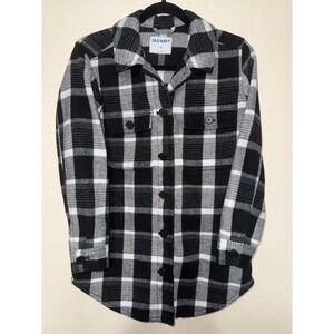 Old Navy Black White Plaid Flannel Shirt Jacket Women XS Shacket‎ Button Up